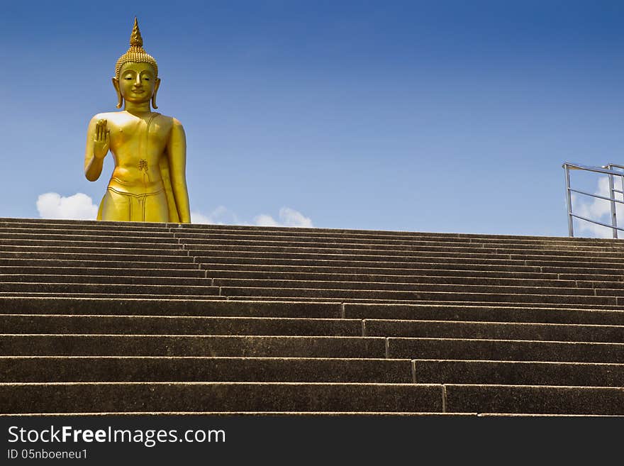 Golden Standing Buddha Statue In Hatyai garden public songkhla, Thailand. Golden Standing Buddha Statue In Hatyai garden public songkhla, Thailand