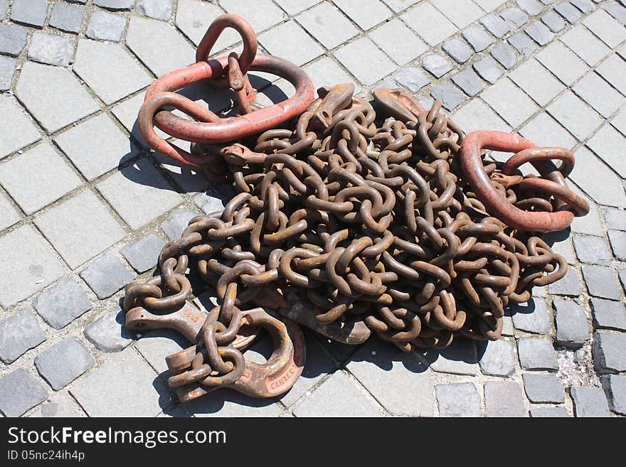 Industrial chain of iron on the pavement