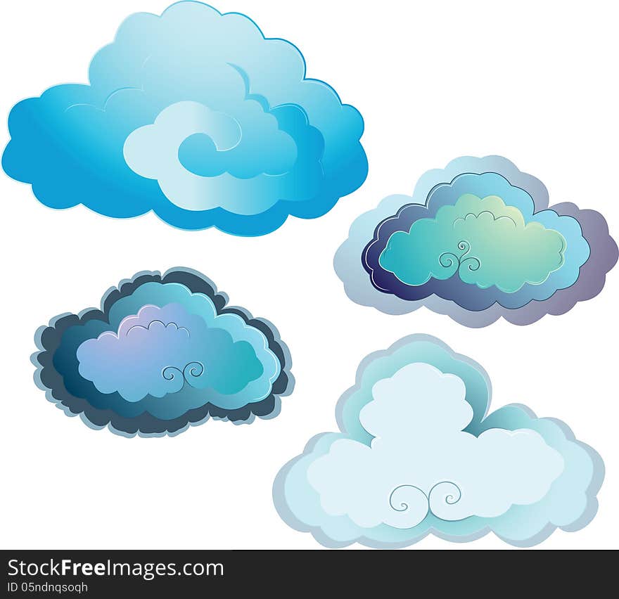 Set of blue vector clouds