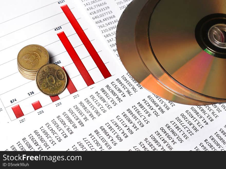 Financial or accounting concept - business chart, eyeglass