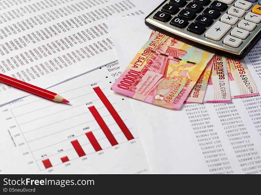 Financial or accounting concept - business chart, eyeglass