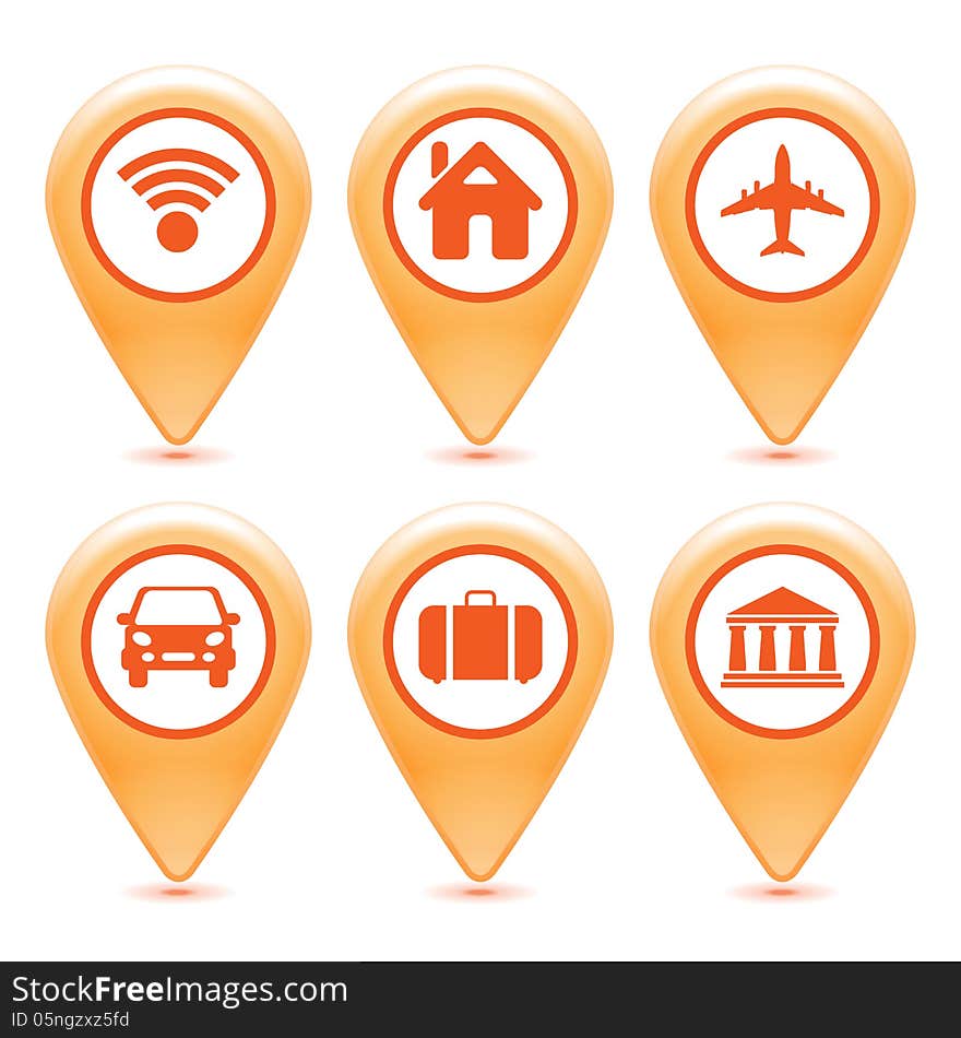 Set of orange pointer icons on a white background