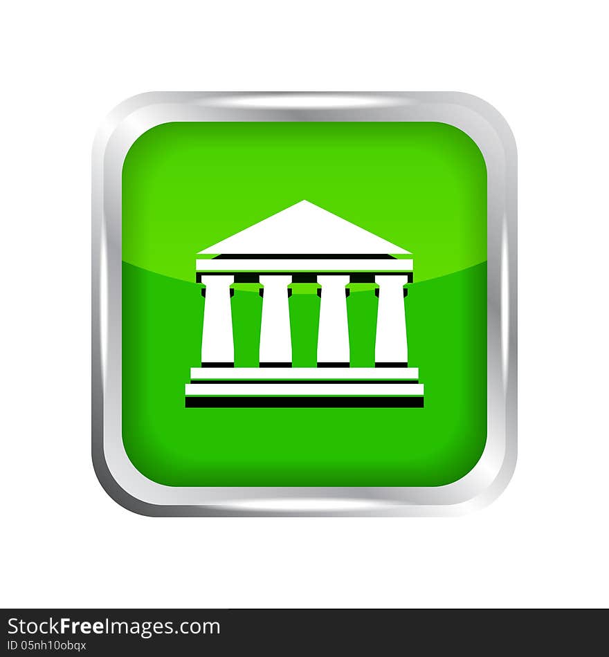 Green bank icon on a white background