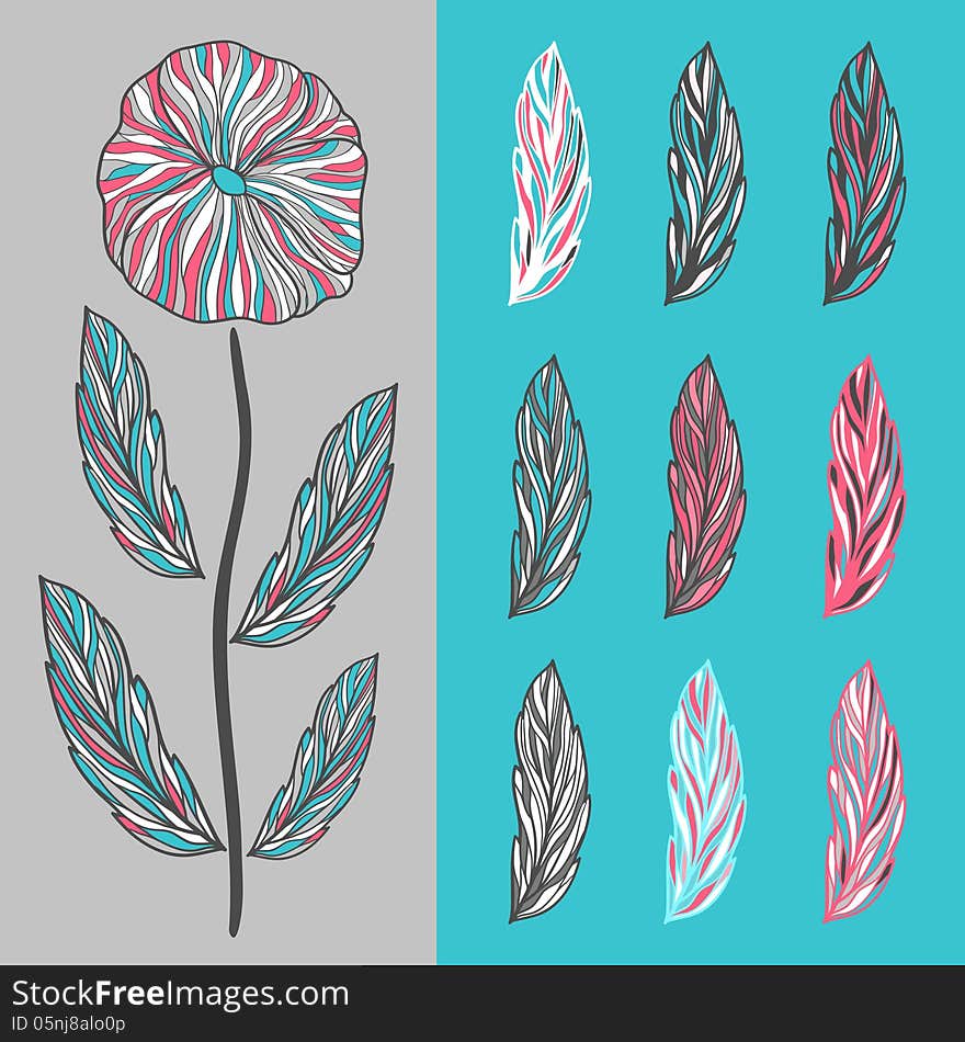 Abstract flower and leaves, illustration