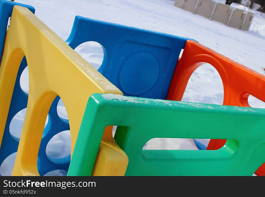 Colourful kids play center is waiting for the snow to melt and the kids to come back to play!. Colourful kids play center is waiting for the snow to melt and the kids to come back to play!