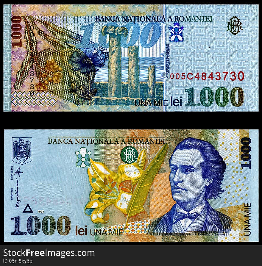 1000 Lei 1998 Old Romanian Mihai Eminescu. 1000 Lei 1998 Old Romanian Mihai Eminescu