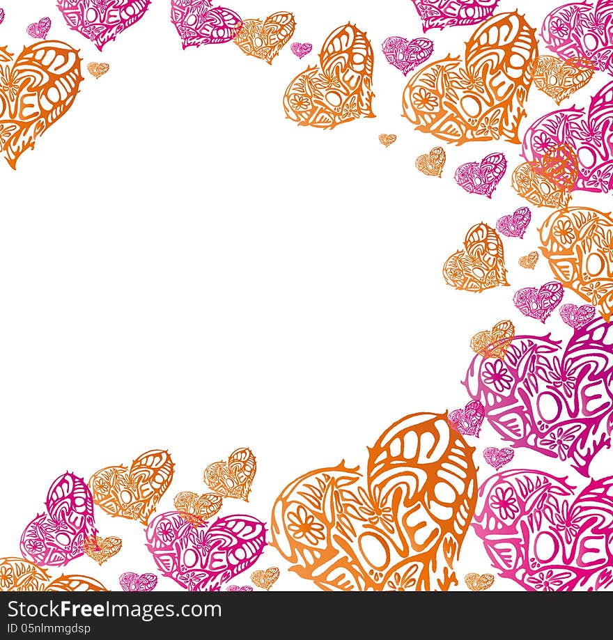 Vector graphic image with orange and pink hearts. Vector graphic image with orange and pink hearts