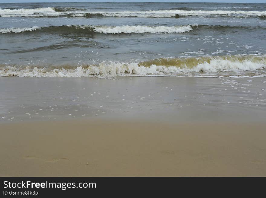 Sea and beach on rainy day