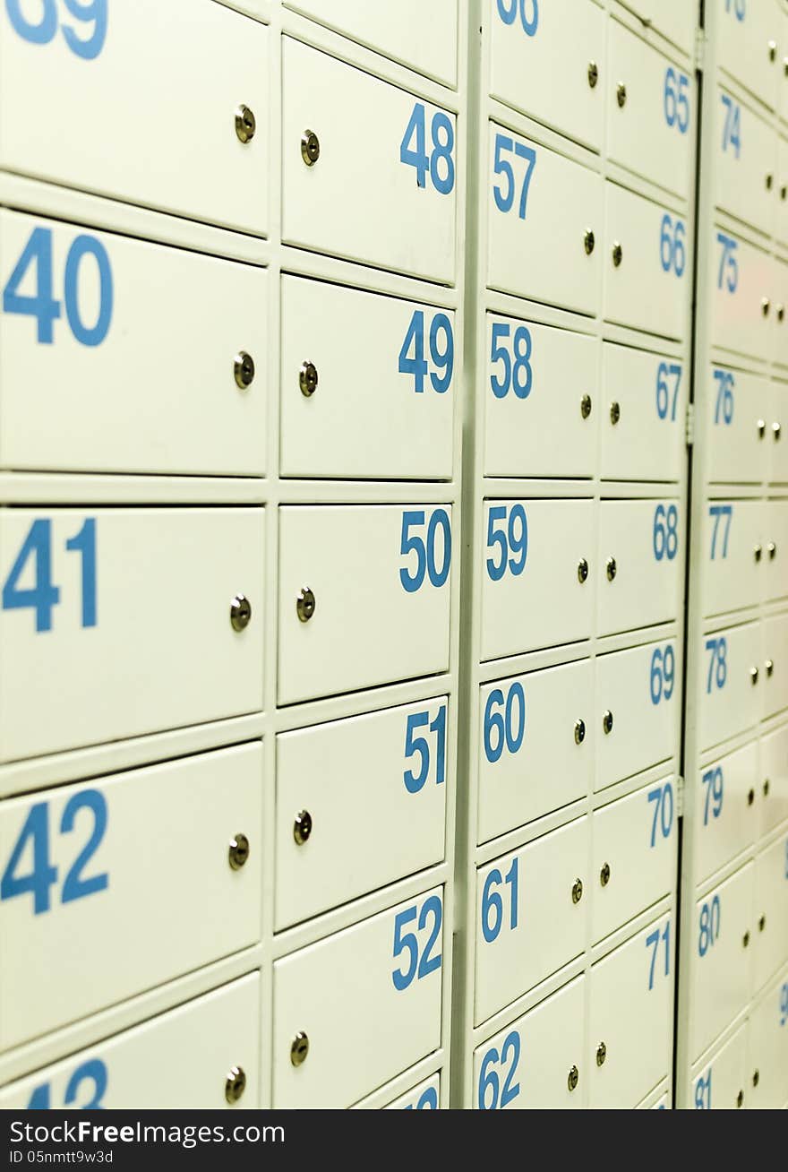 Few locked mailboxes in postoffice. Few locked mailboxes in postoffice