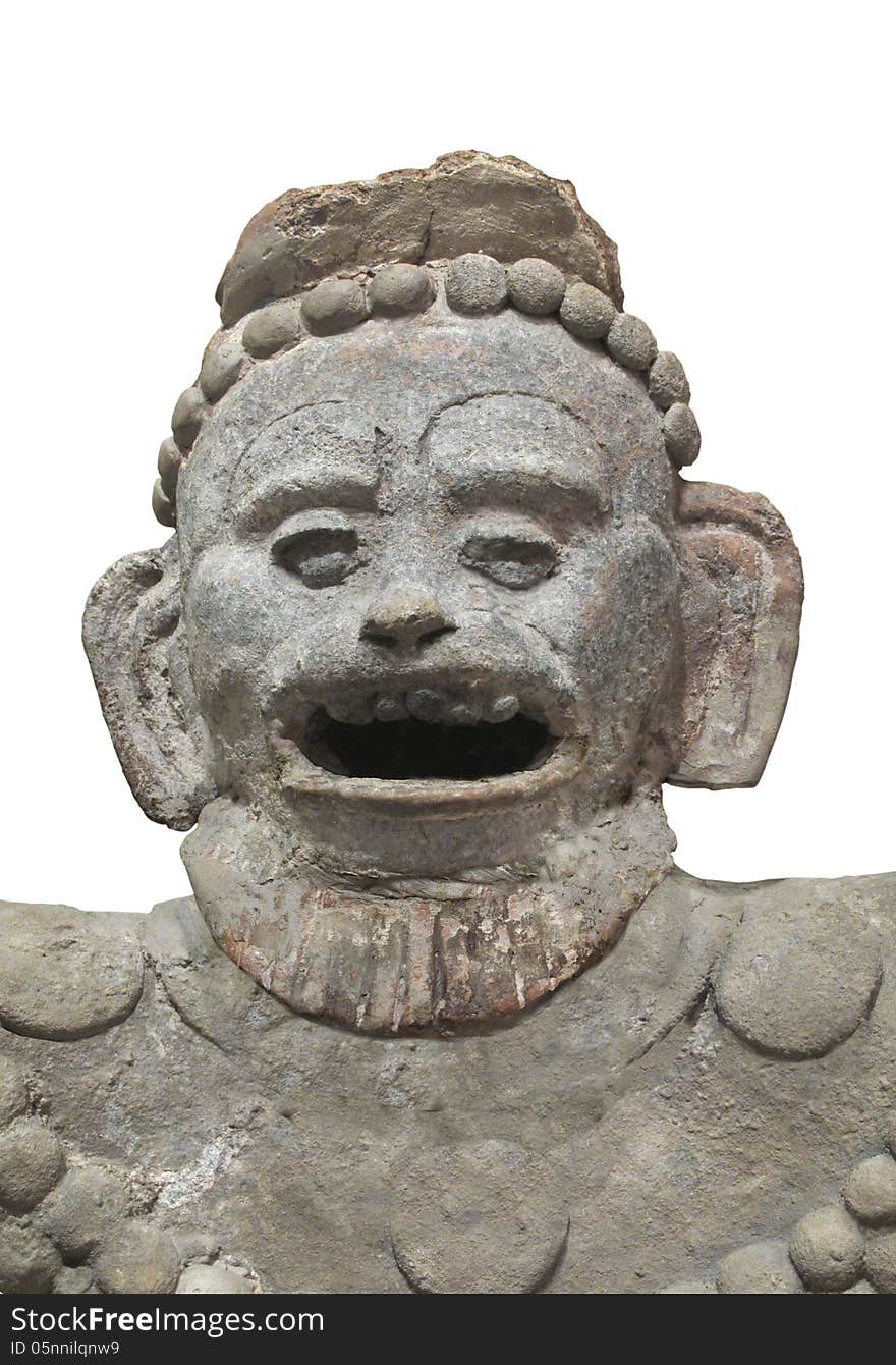 Ancient Aztec statue bust isolated.