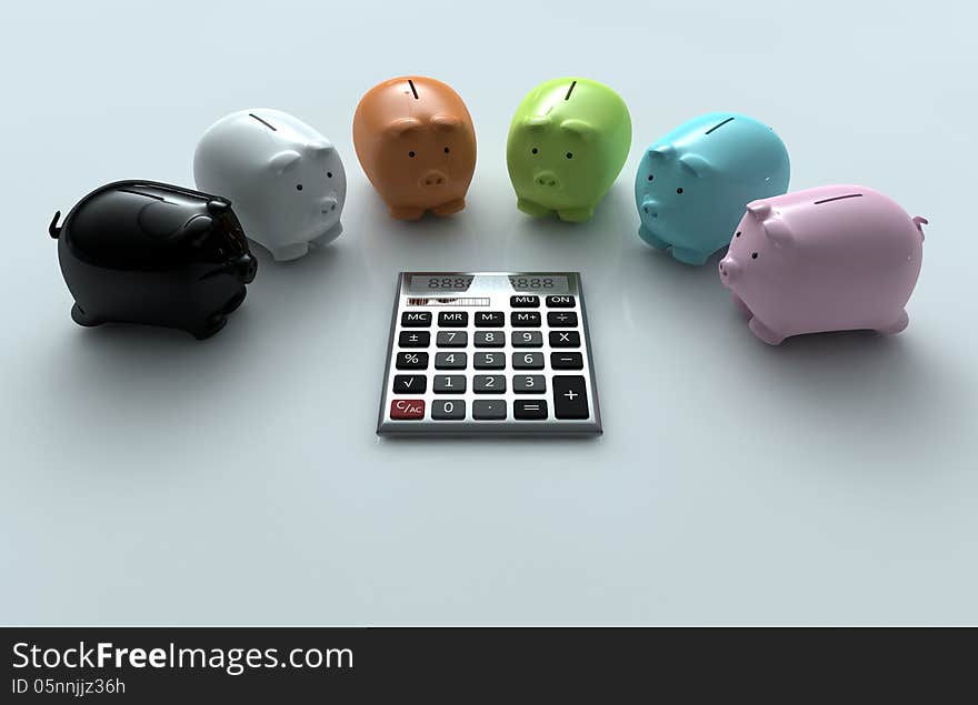 Render illustration from Calculator and Piggy Bank