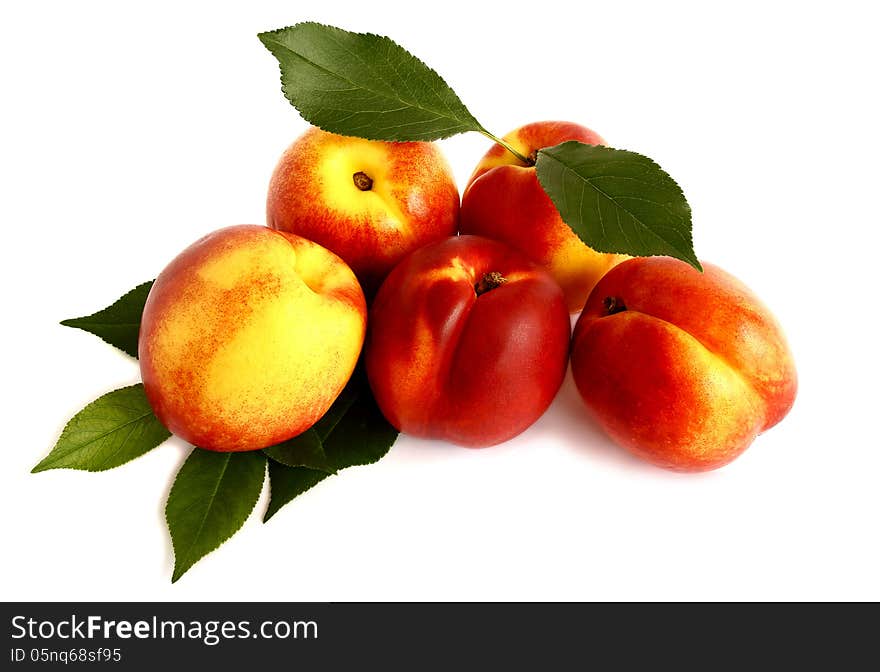 Five Nectarines On White Background