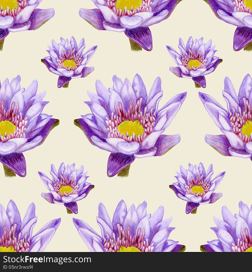 Hand-drawn lotus seamless pattern