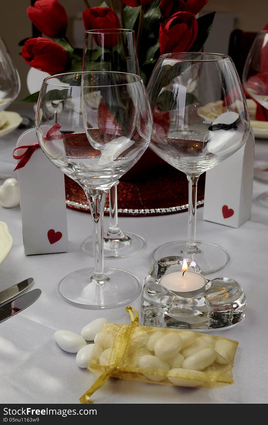 Wedding Table With Close Up On Wine Glasses.