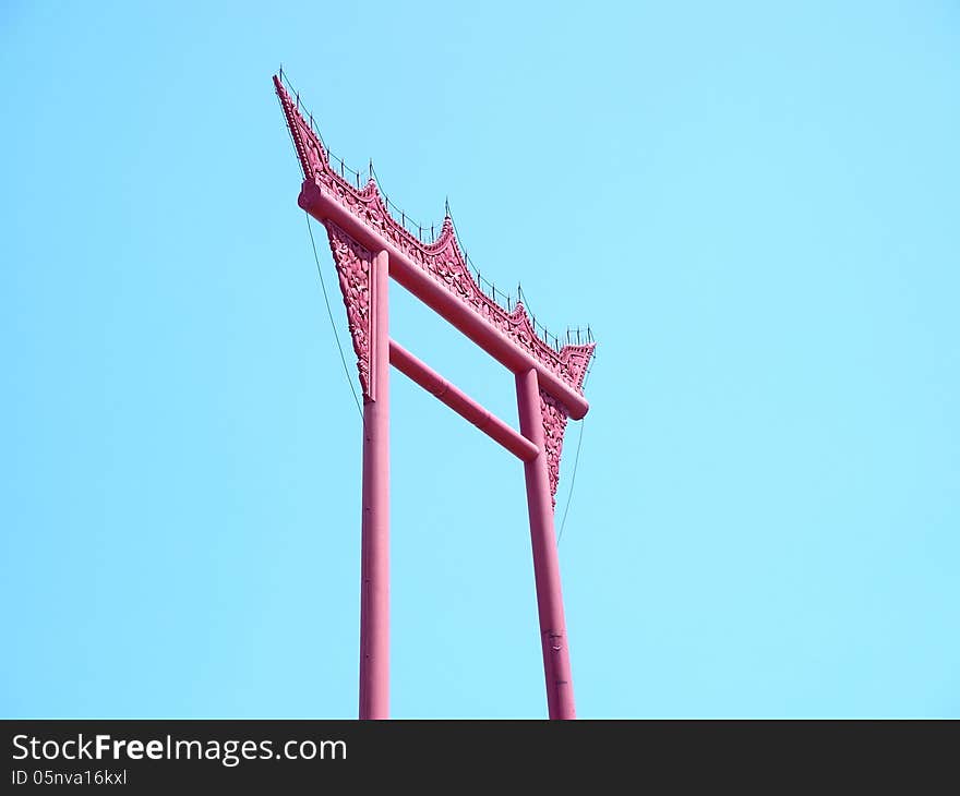 Giant swing is a historic site and symbol of Bangkok . It composes of 6 teak trees with height of about 21 meters. Giant swing is a historic site and symbol of Bangkok . It composes of 6 teak trees with height of about 21 meters.