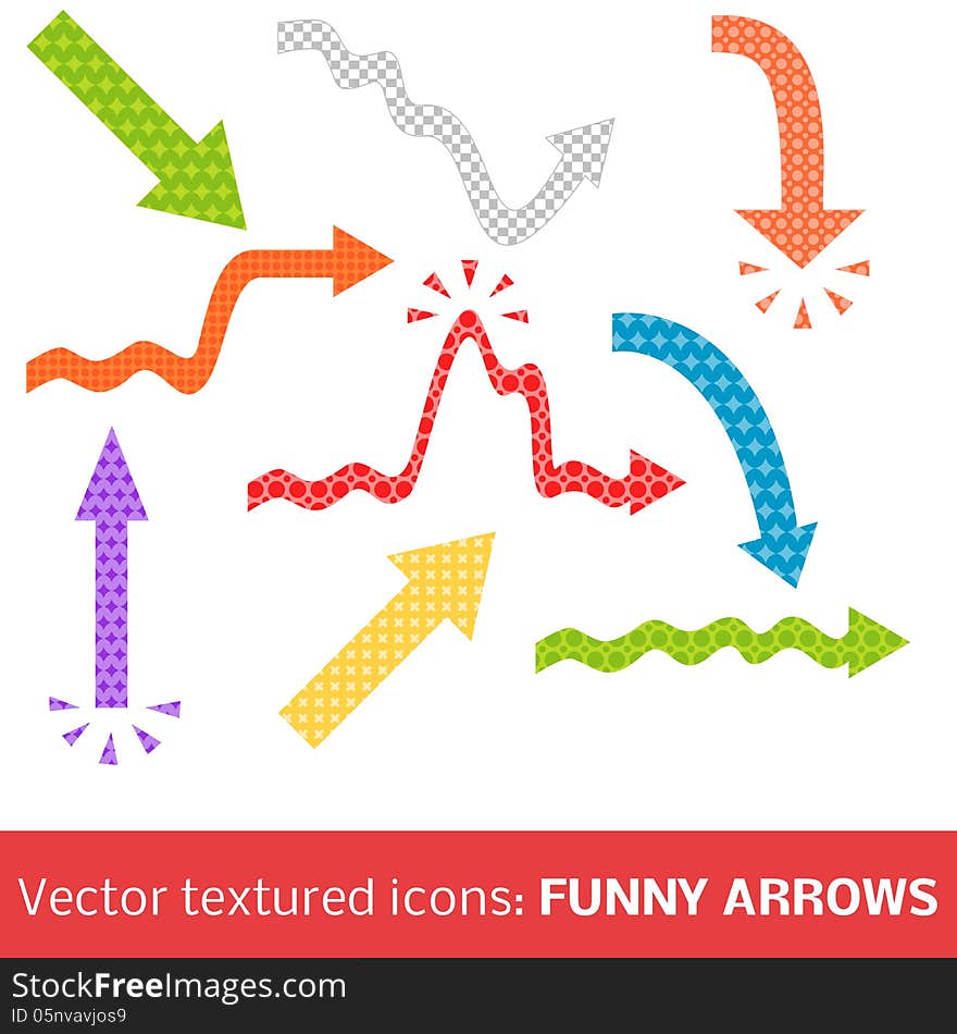 Colorful textured arrows set. Vector illustration for your business and education design. Funny pointing collection. Easy to edit and color change.