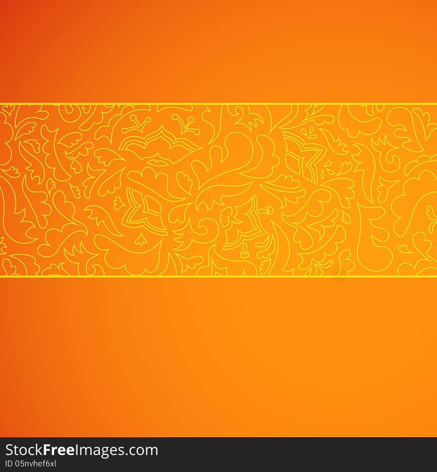 Orange floral horizontal stripe ornamental background. Vector illustration for your bright fashion design.