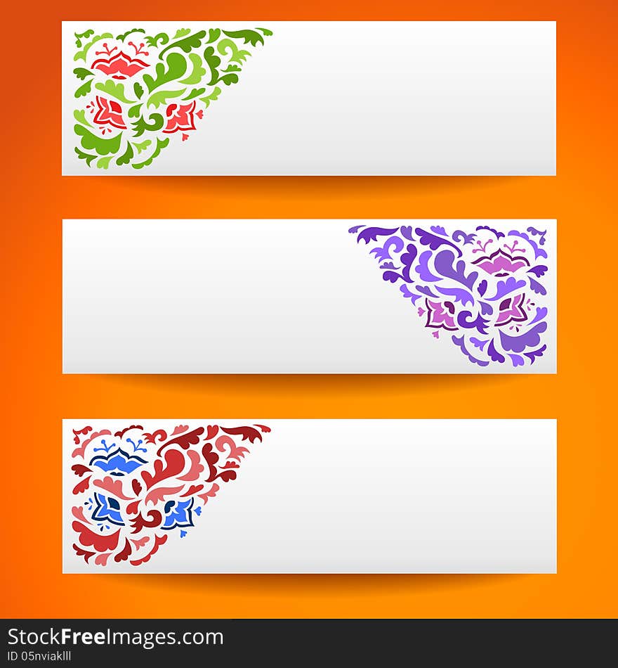 Abstract flower ornamental horizontal banners. Vector illustration for your romantic design.