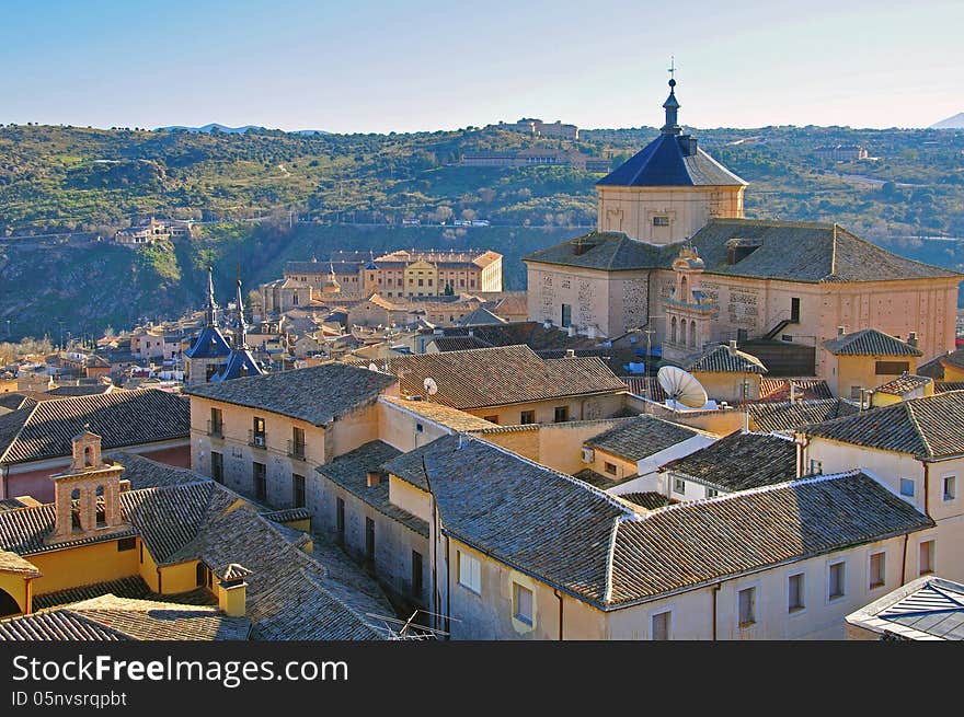 Toledo city center and Alcazar, Castilla La Mancha, Spain