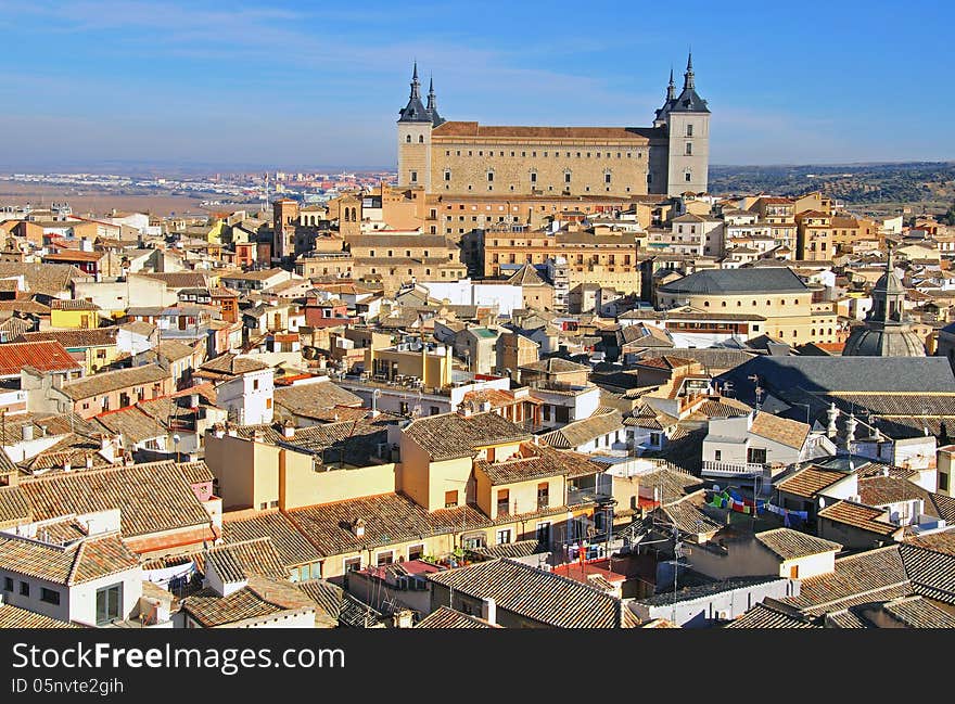 Toledo city center and Alcazar, Castilla La Mancha, Spain