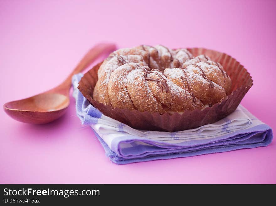 Donut on pink background, on Fabric