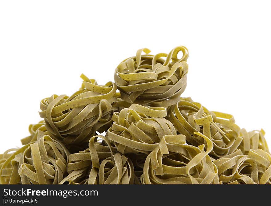 Tagliatelle with spinach on napkin, closeup