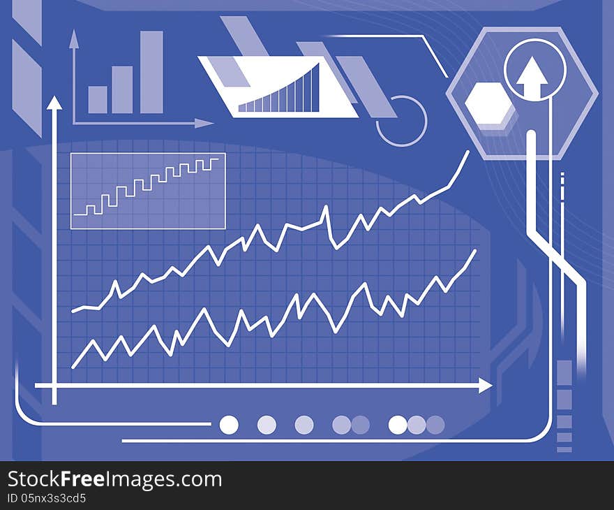 Background illustration of different graphs in blue showing success at work. Background illustration of different graphs in blue showing success at work