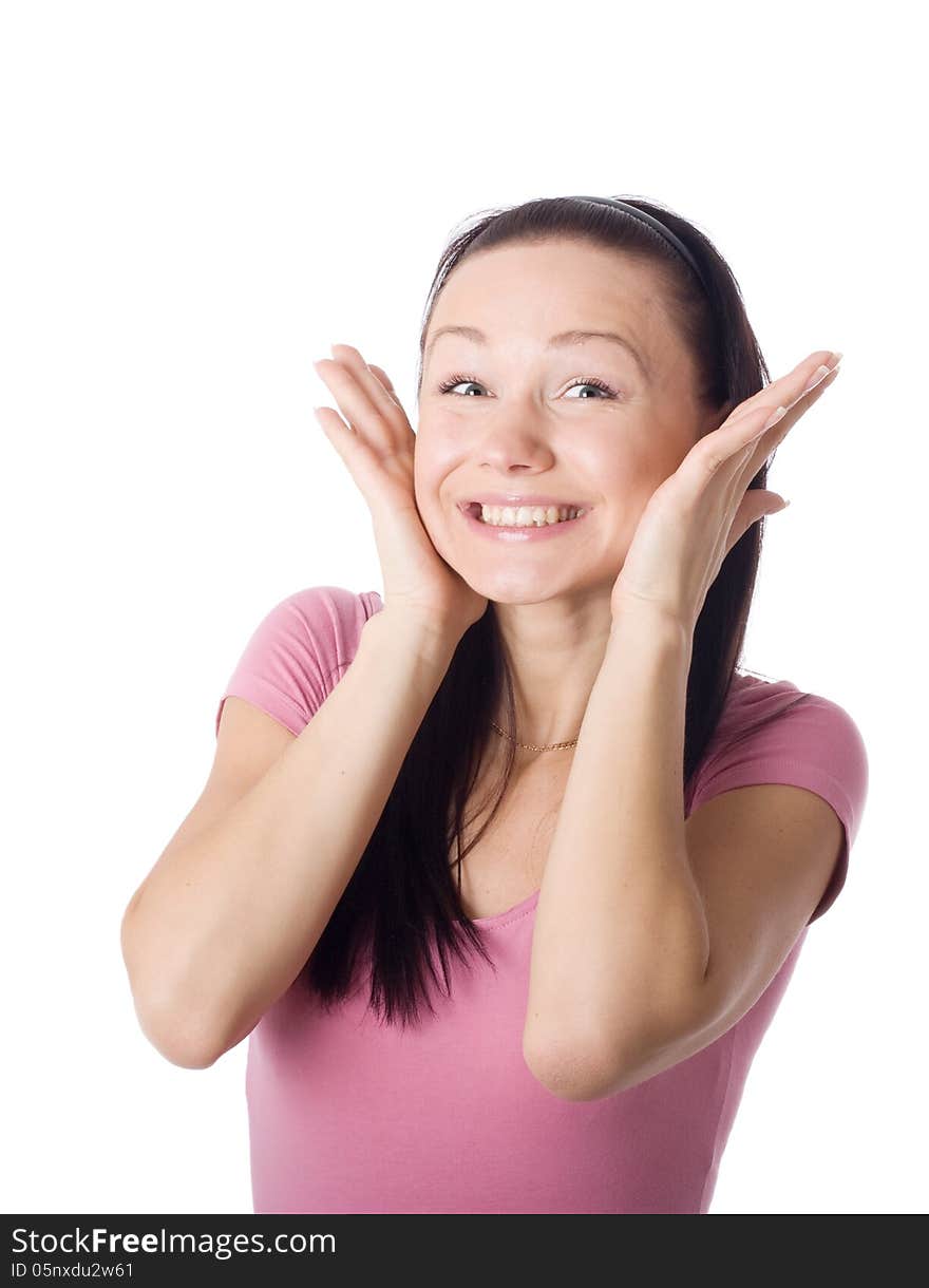 Happy woman holding a gift box