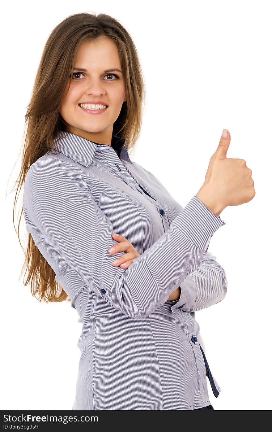 Business woman showing sign ok hand