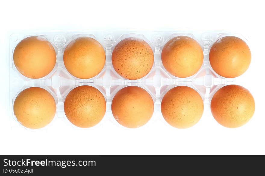 Top view of egg on white background