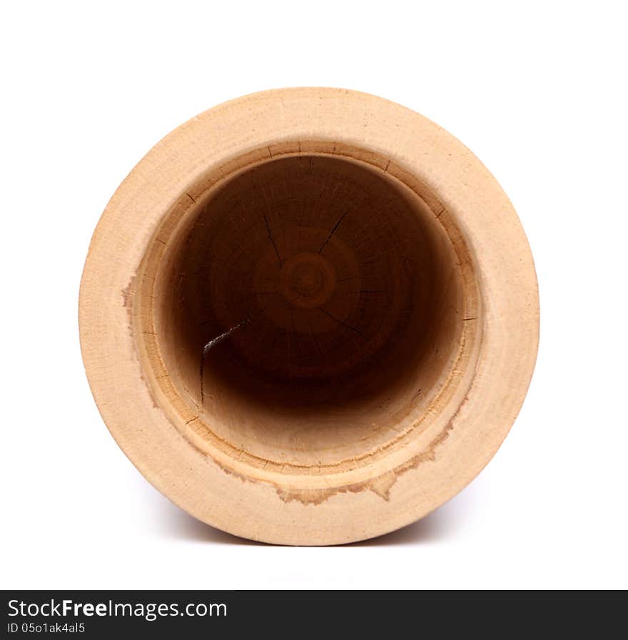 Top opened of handmade wooden Jar on a white background