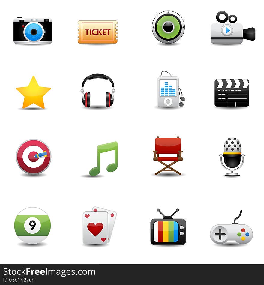 This image is a vector illustration. Entertainment and movie icons set