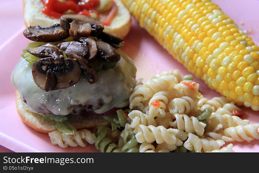 Perfect Burger And Corn On The Cob