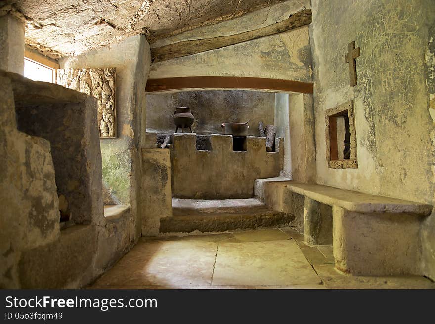 A medieval kitchen, from a monastery in Portugal, under natural light. A medieval kitchen, from a monastery in Portugal, under natural light