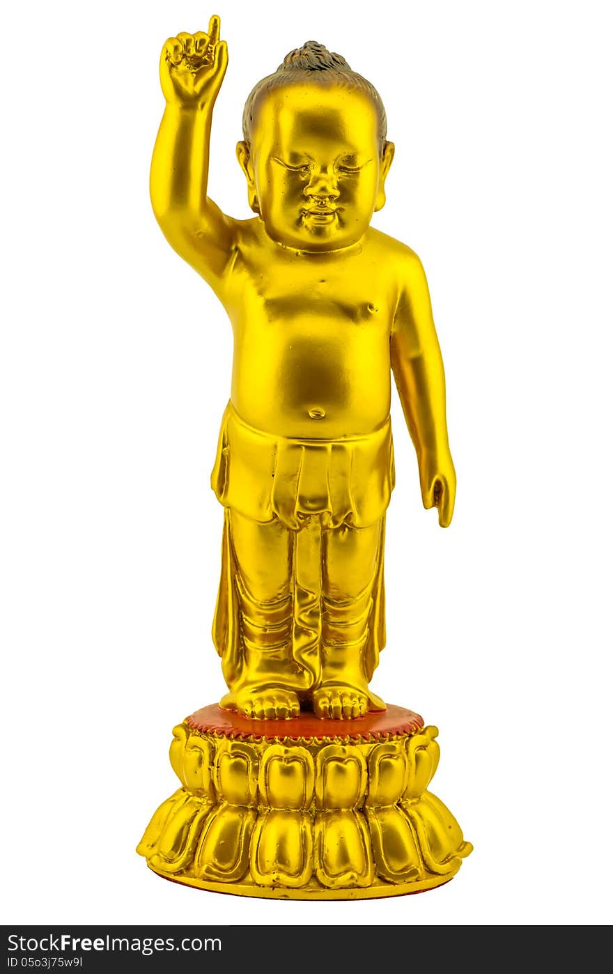 Baby buddha gold on white background and isolated