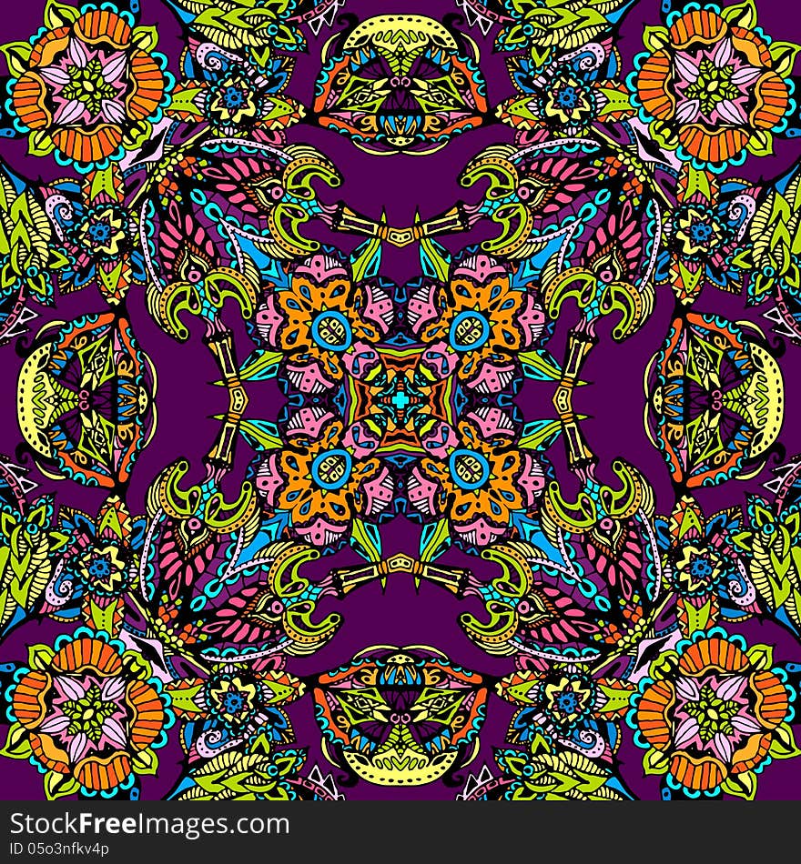 Seamless retro colourfull flower pattern in. Seamless retro colourfull flower pattern in