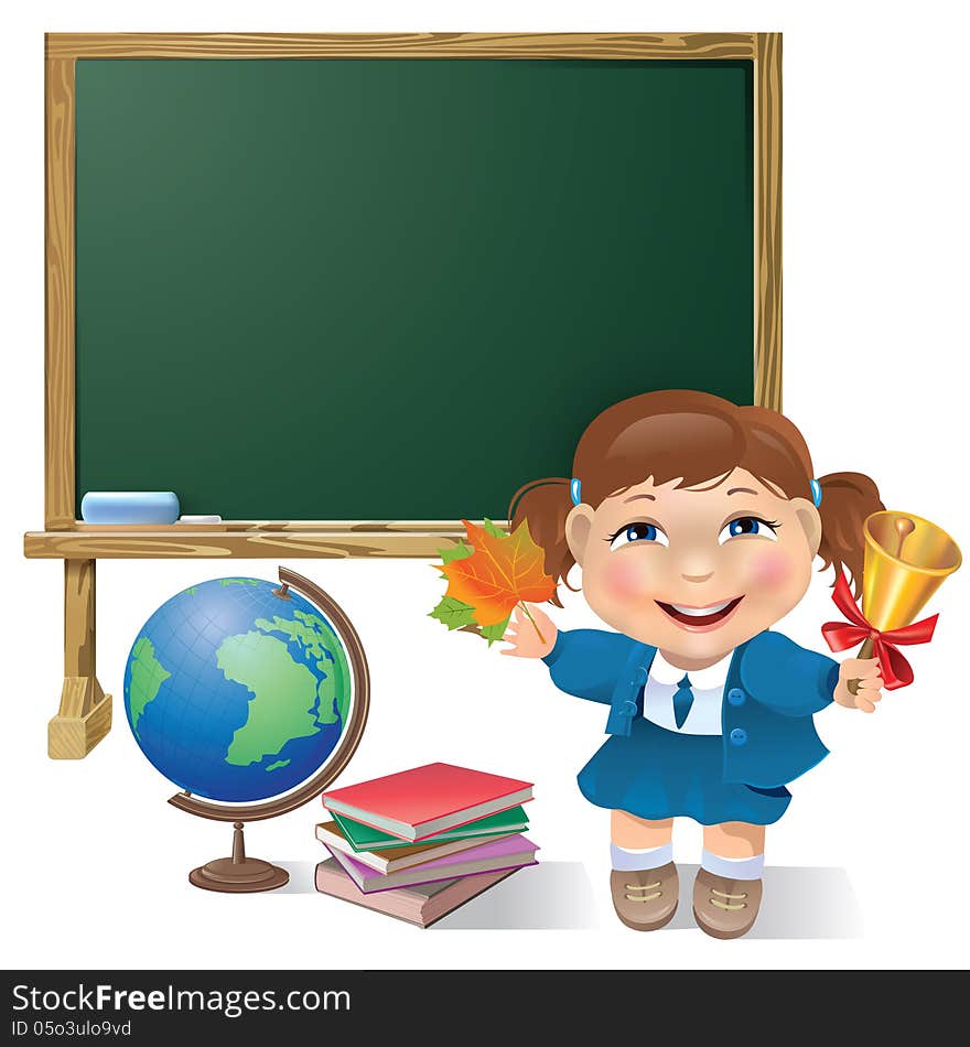 School board, school girl and globe