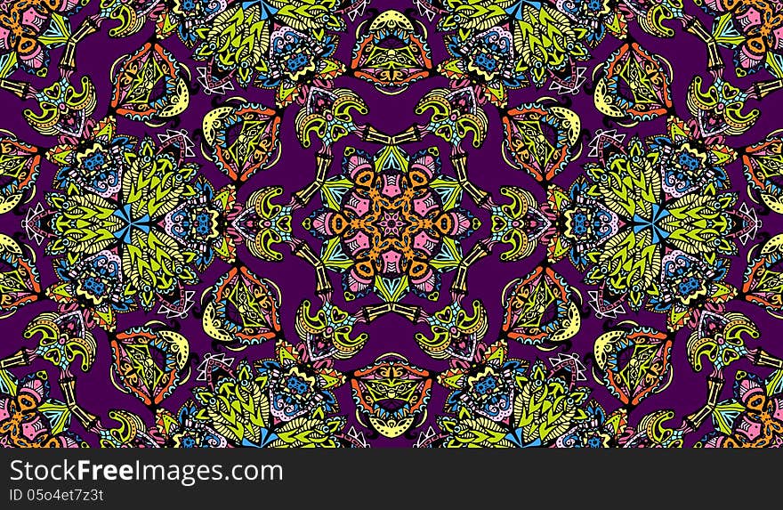 Seamless ethnic symmetric pattern fractal. Seamless ethnic symmetric pattern fractal