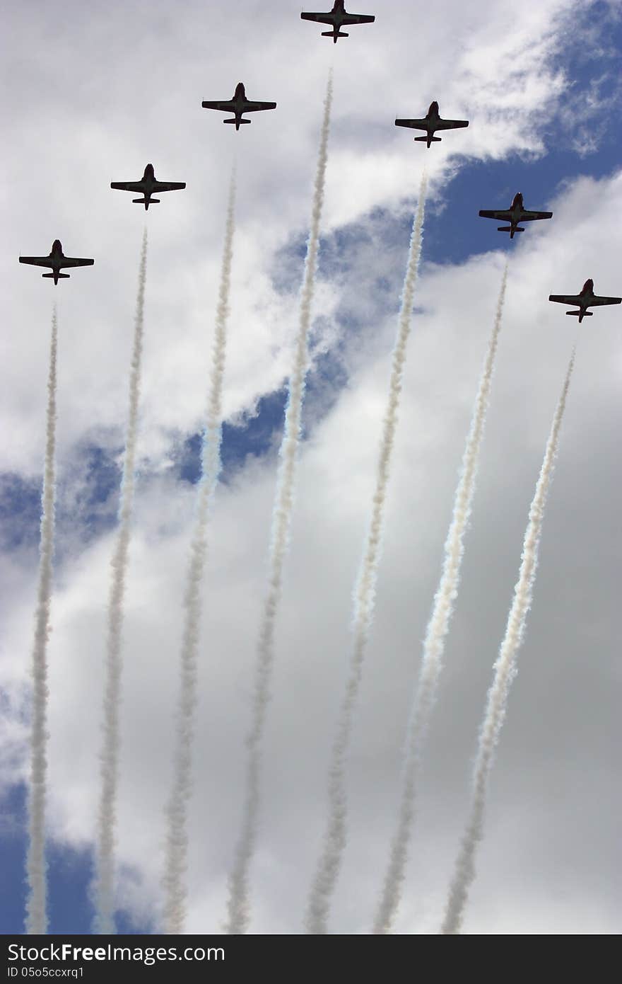 Canadians snow birds flying in formation. Canadians snow birds flying in formation