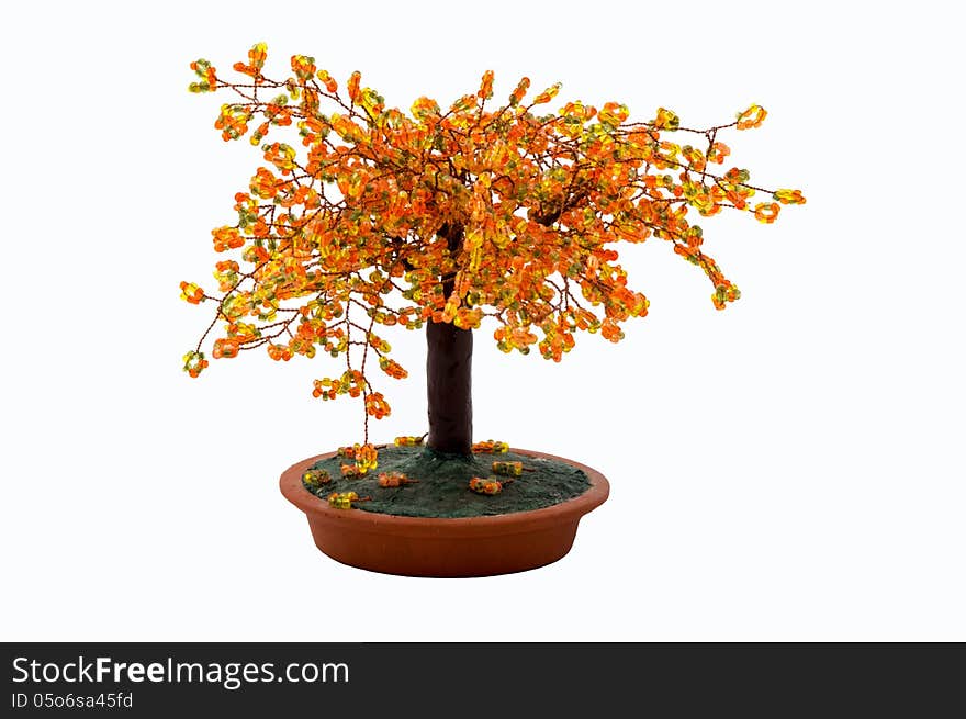 Orange Yellow and Green Handmade Tree made of beads. Orange Yellow and Green Handmade Tree made of beads