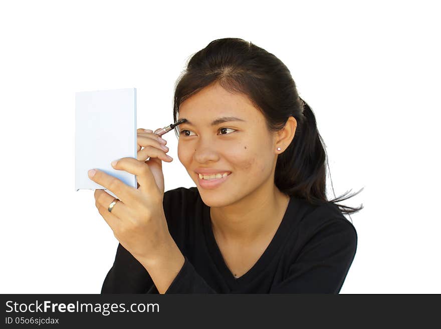 Young girl are makeup, portrait with white background