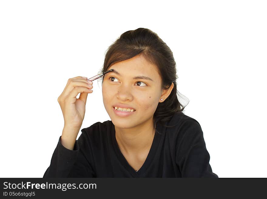 Young girl are makeup, portrait with white background