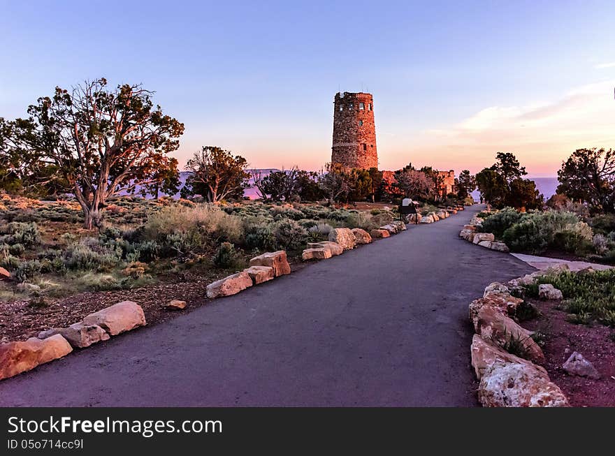 Early morning shot of the Desert View Watchtower at the east rim or the Grand Canyon, Arizona. Early morning shot of the Desert View Watchtower at the east rim or the Grand Canyon, Arizona.