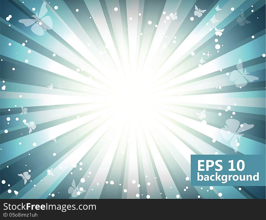 Sparkling light blue background with butterflies. EPS10, transparency.