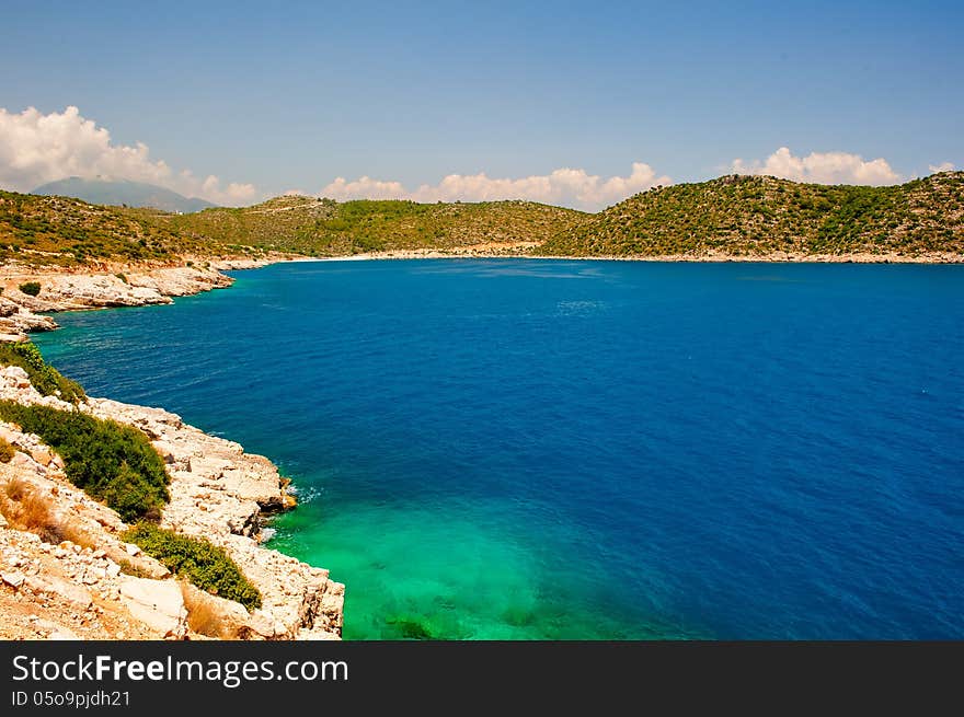 Sea bay and  mountains