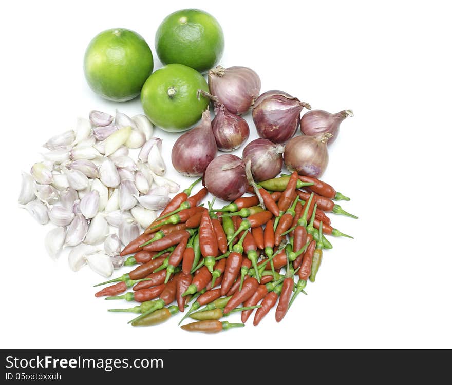 Fresh herbs and spices isolated on white background with copyspace