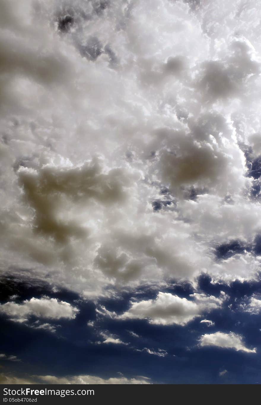 Fluffy Cloudy Deep Blue Sky Scape