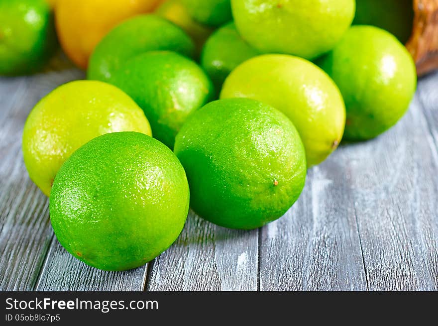 Lime fruit on a wooden table