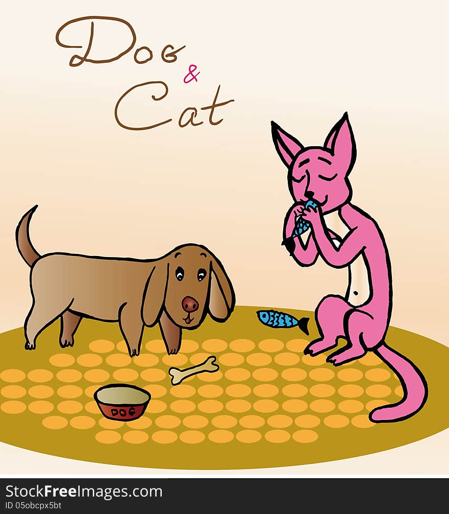 Dog And Cat Eating