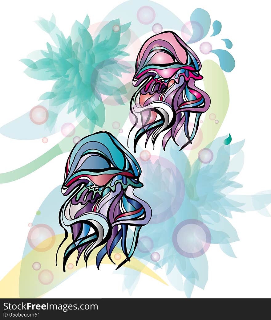 Vector graphic image with jellyfishes